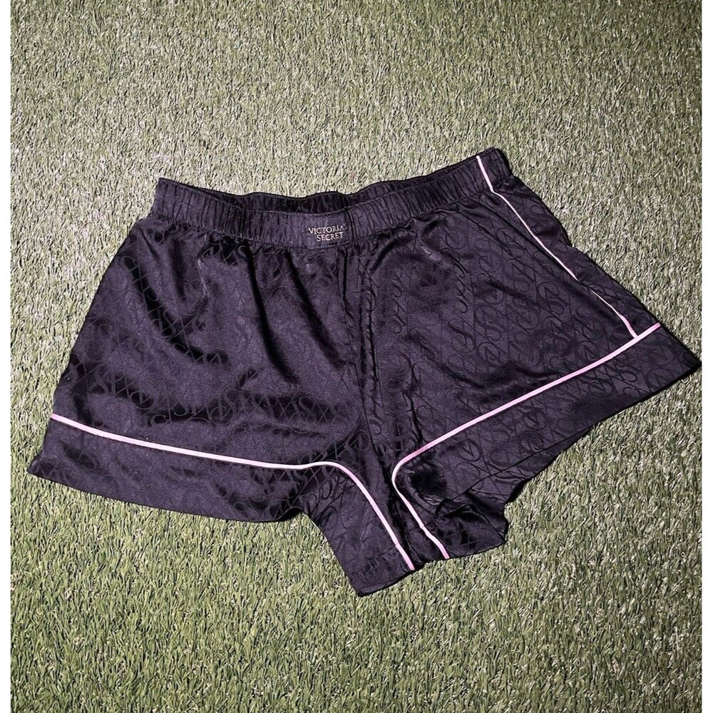 Victoria's Secret Sleep Shorts Womens L Black Pink Contrast Piping Polyester